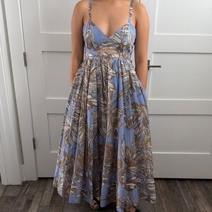 Blue Topical Print Spaghetti-Strap Midi/Maxi Dress Banana Republic NWT Size 8